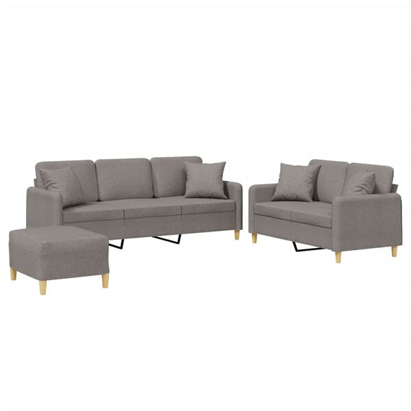 vidaXL 3-dijelni set sofa s jastucima smeđesivi od tkanine