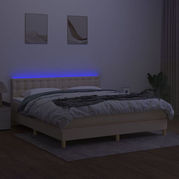 vidaXL Krevet box spring s madracem LED krem 160x200 cm od tkanine