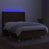vidaXL Krevet box spring s madracem LED tamnosmeđi 140x200 cm tkanina