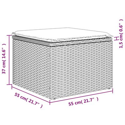 vidaXL Vrtni tabure s jastukom sivi 55 x 55 x 37 cm od poliratana