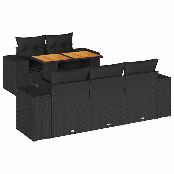 vidaXL 6-dijelni set vrtnih sofa s jastucima crni od poliratana