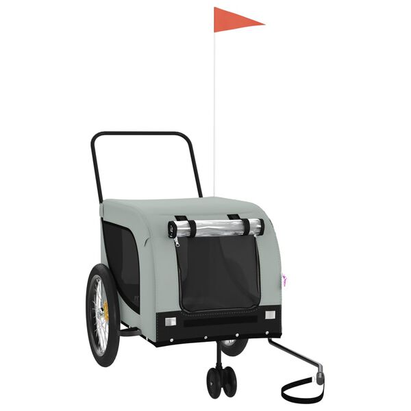 vidaXL Prikolica za bicikl za ljubimce sivo-crna od tkanine i željeza