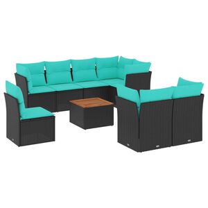 vidaXL 9-dijelni set vrtnih sofa od poliratana s jastucima crni