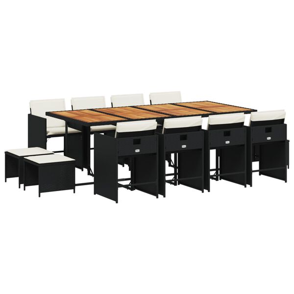 vidaXL 13-dijelni vrtni blagovaonski set s jastucima poliratan crni