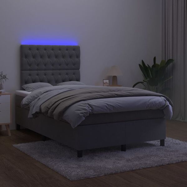 vidaXL Krevet box spring s madracem LED tamnosivi 120 x 200 cm bar&scaron;un