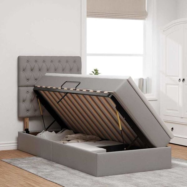 vidaXL Krevet s madracem i skladi&scaron;tem Sivo-smeđa 90 x 200 cm Poliester