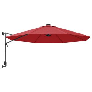 vidaXL Zidni suncobran s LED svjetlima jarkocrveni 290 cm