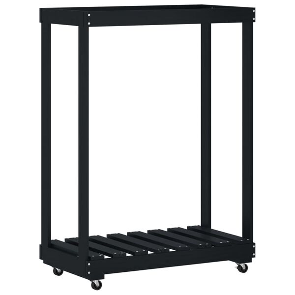 vidaXL Držač za cjepanice s kotačima crni 76,5x40x108 cm od borovine