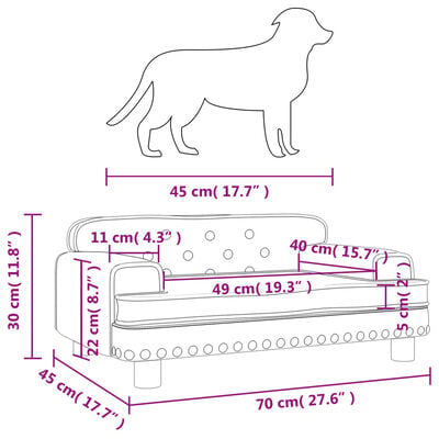 vidaXL Krevet za pse sivo 70 x 45 x 30 cm od umjetne kože