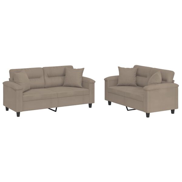vidaXL 2-dijelni set sofa s jastucima smeđesivi od mikrovlakana
