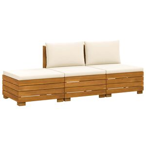 vidaXL Set vanjskih sofa s jastukom 3 Komad Smeđa Čvrsto drvo akacije