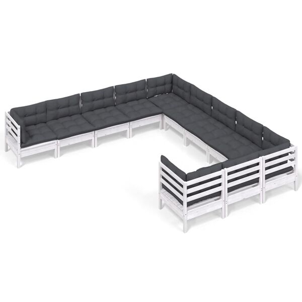 vidaXL 11-dijelna vrtna garnitura od borovine s jastucima bijela