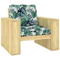 vidaXL Vrtna stolica i jastuci s uzorkom lišća impregnirana borovina