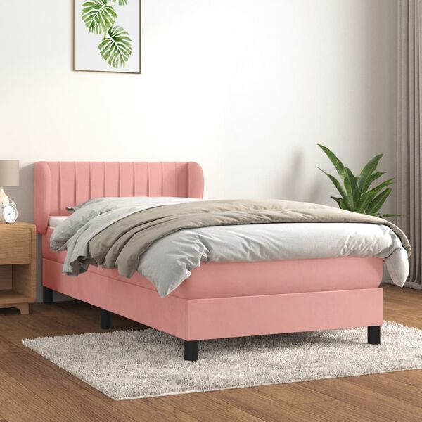 vidaXL Box spring krevet s madracem ružičasti 90x190 cm baršunasti