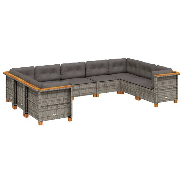 vidaXL 9-dijelni set vrtnih sofa od poliratana s jastucima sivi