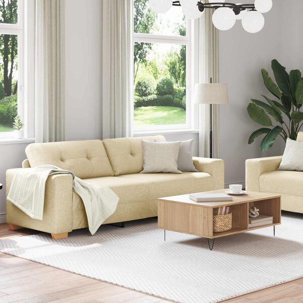 vidaXL Sofa 2 pcs Krema Platnasta tkanina