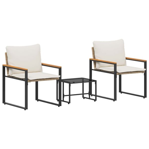 vidaXL Setovi namje&scaron;taja s jastukom 3 pcs Bež i krem bijela Ratan