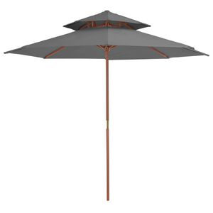 vidaXL Dvoslojni suncobran s drvenim stupom 270 cm antracit