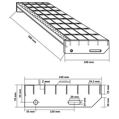 vidaXL Rešetkasta stepenica 60 x 24 x 7 cm od pocinčanog čelika