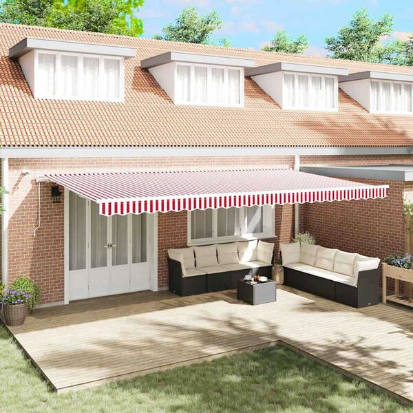 vidaXL Skrovita tenda Crvena i bijela 600 &times; 300 cm Poliester i metal