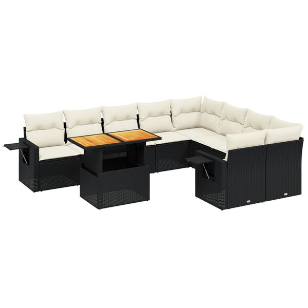 vidaXL 10-dijelni set vrtnih sofa s jastucima crni od poliratana