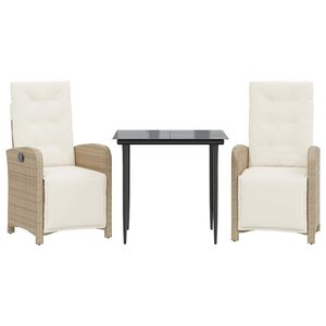 vidaXL 3-dijelni bistro set s jastucima bež od poliratana