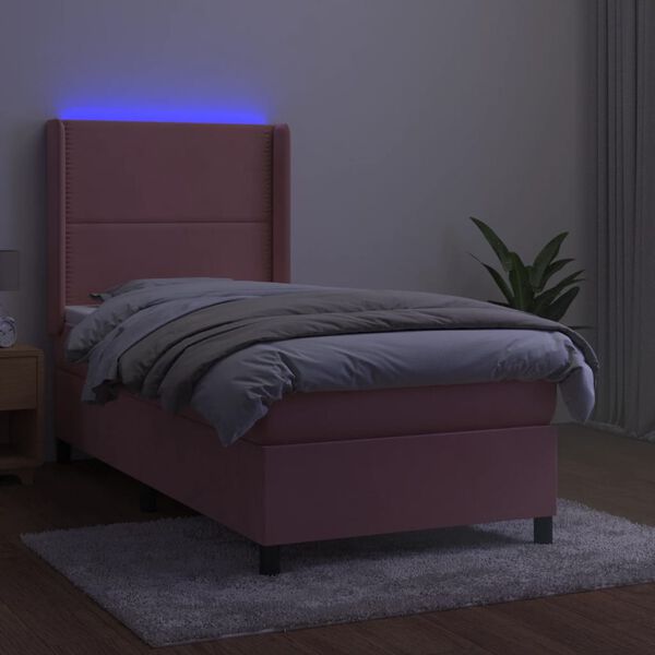 vidaXL Krevet box spring s madracem LED ružičasti 90x190 cm bar&scaron;unasti