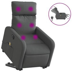 vidaXL Električni masažni naslonjač na podizanje od tkanine tamnosivi
