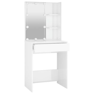 vidaXL Toaletni stolić s LED svjetlima sjajni bijeli 60 x 40 x 140 cm