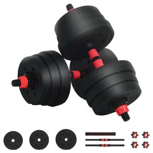 vidaXL 2-u-1 set bučica i olimpijske &scaron;ipke 20 kg Crna i crvena