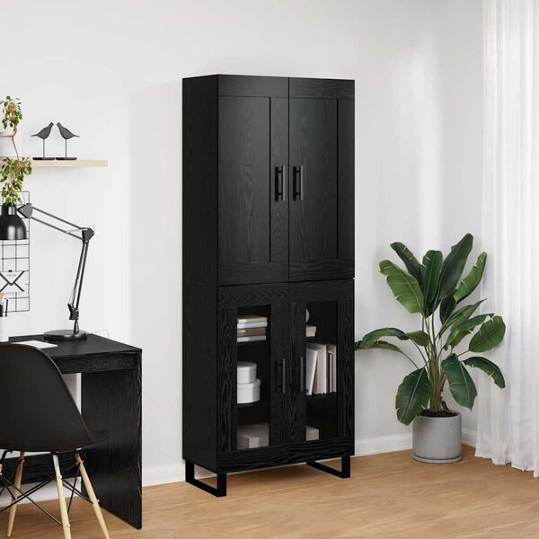 vidaXL Highboard Crni hrast 69,5 x 34 x 180 cm Konstruirano drvo