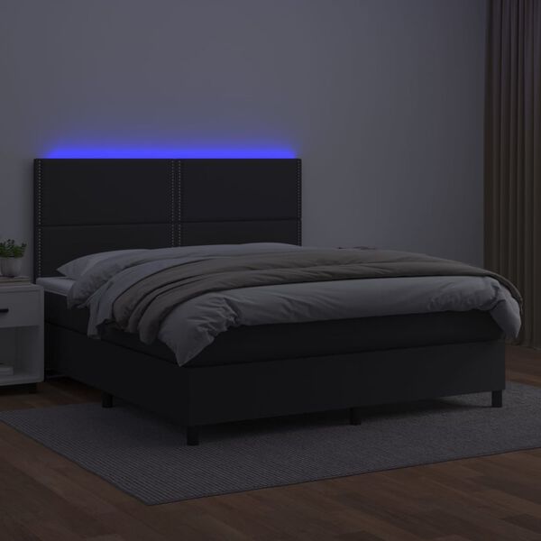 vidaXL Krevet box spring s madracem LED crni 180x200cm od umjetne kože