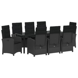 vidaXL Vrtni set za objed s jastukom 9 pcs Crna poliratan