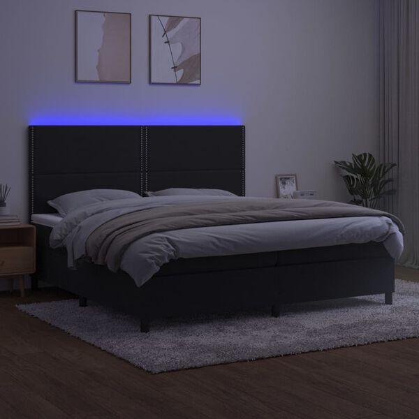 vidaXL Krevet box spring s madracem LED crni 200x200 cm bar&scaron;un