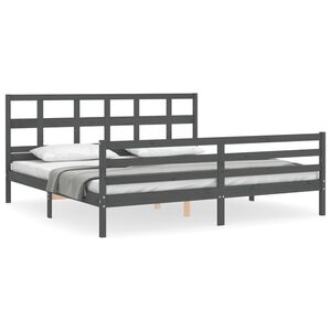 vidaXL Okvir za krevet s uzglavljem sivi 200 x 200 cm od masivnog drva