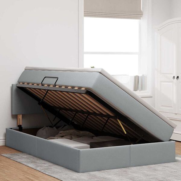 vidaXL Krevet s prostorom za pohranu s LED-om Svijetlo siva tkanina