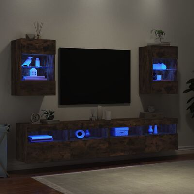 vidaXL Zidni TV ormarići LED 2 kom boja dimljenog hrasta 40x30x60,5 cm