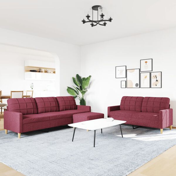 vidaXL 3-dijelni set sofa s tabureom crvena boja vina od tkanine