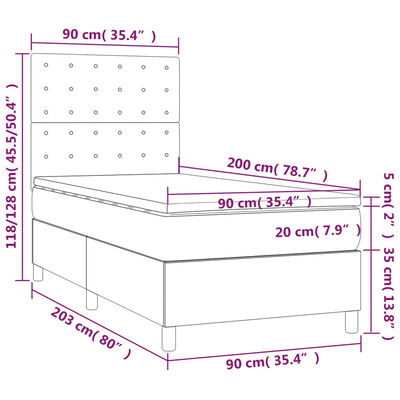 vidaXL Box spring krevet s madracem tamnosivi 90x200 cm baršunasti