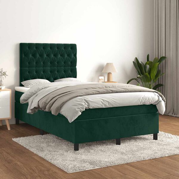 vidaXL Krevet box spring s madracem tamnozeleni 120x190 cm bar&scaron;unasti