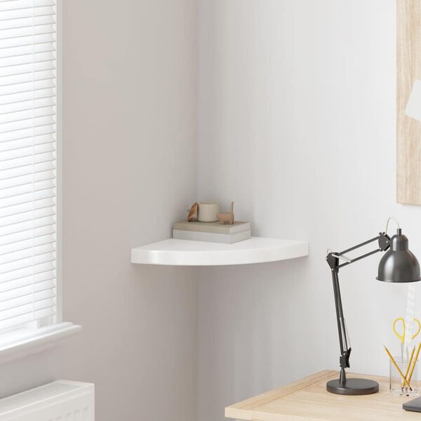 vidaXL Plutajuća kutna polica visoki sjaj bijela 35 x 35 x 3,8 cm MDF