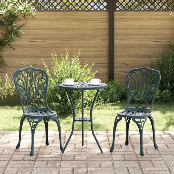 vidaXL Bistro set za vrt 3 pcs Zelena Aluminij