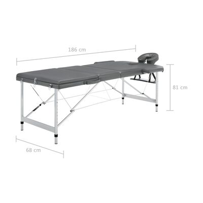 vidaXL Masažni stol s 3 zone i aluminijskim okvirom antracit 186x68 cm
