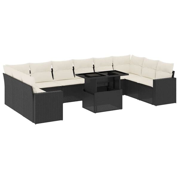 vidaXL 11-dijelni set vrtnih sofa od poliratana s jastucima crni