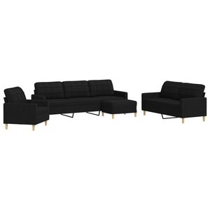 vidaXL 4-dijelni set sofa s tabureom crni od tkanine