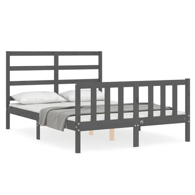vidaXL Okvir kreveta s uzglavljem sivi bračni od masivnog drva