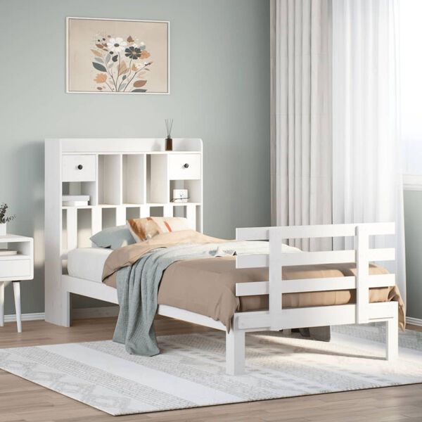 vidaXL Krevet s regalom za knjige bez madraca bijeli 90x190cm borovina