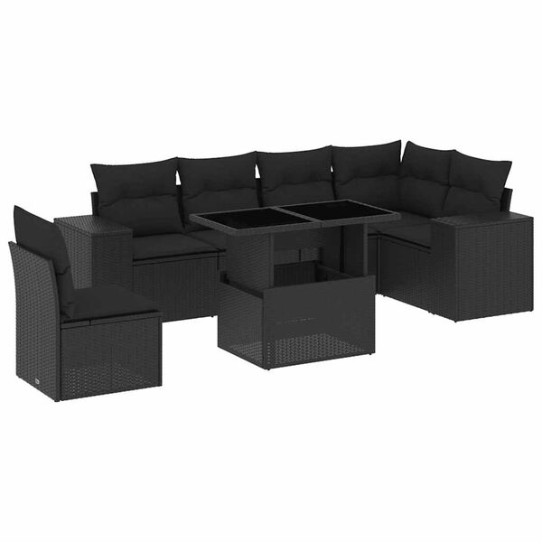 vidaXL 7-dijelni set vrtnih sofa od poliratana s jastucima crni