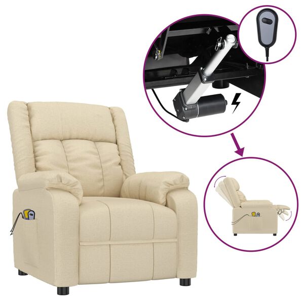 vidaXL Električna masažna fotelja od tkanine krem