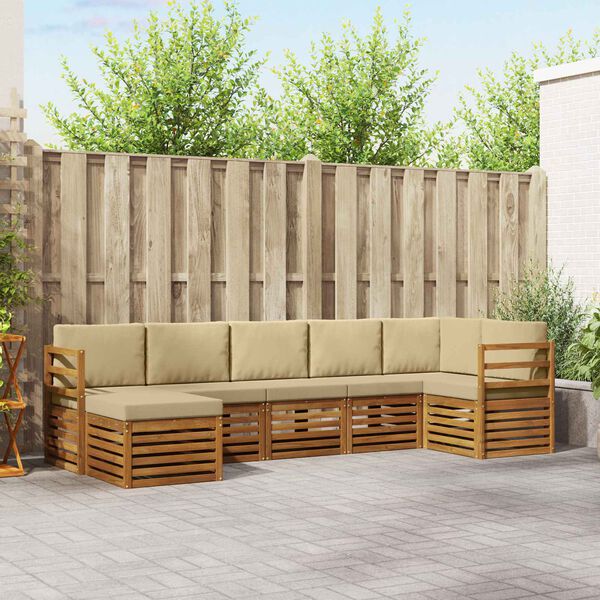 vidaXL Sekcijska garnitura 7 pcs Prirodna i bež Čvrsto drvo akacije